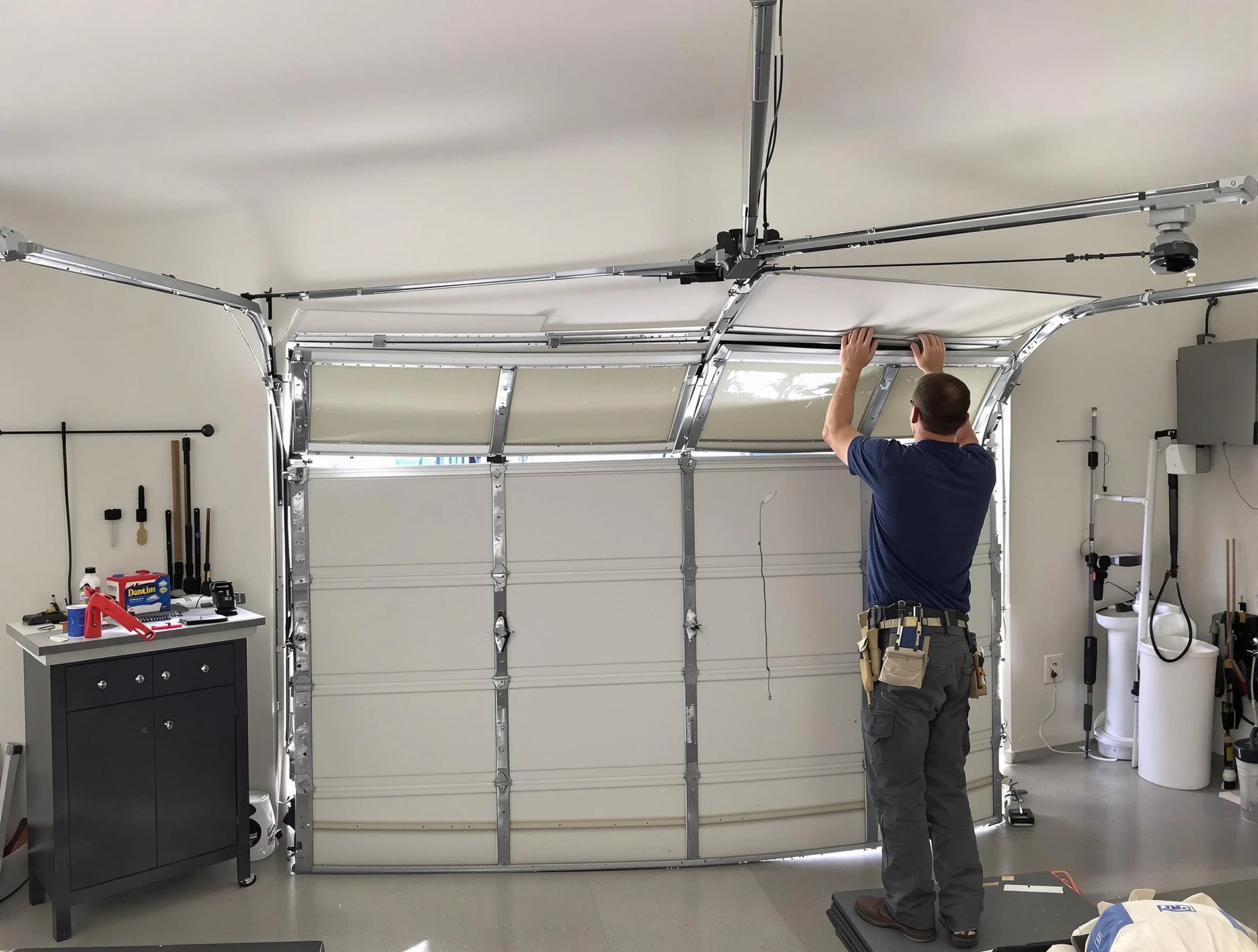 Tyrone Garage Door Repair specialist performing precise section replacement on Tyrone garage door