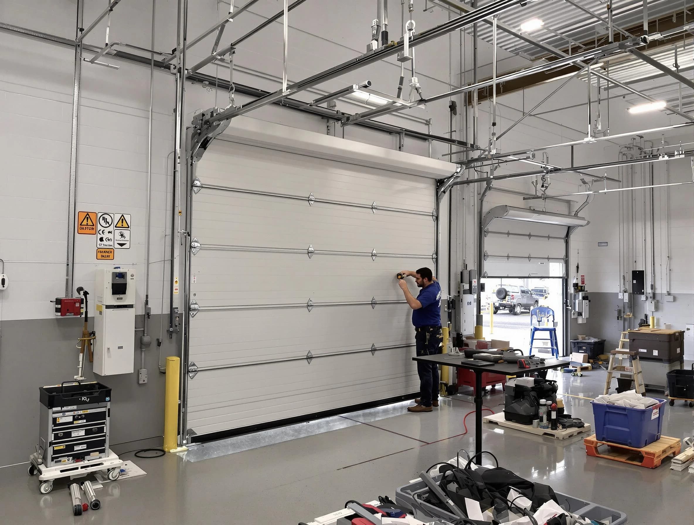 Commercial garage door repair being performed by Tyrone Garage Door Repair expert in Tyrone