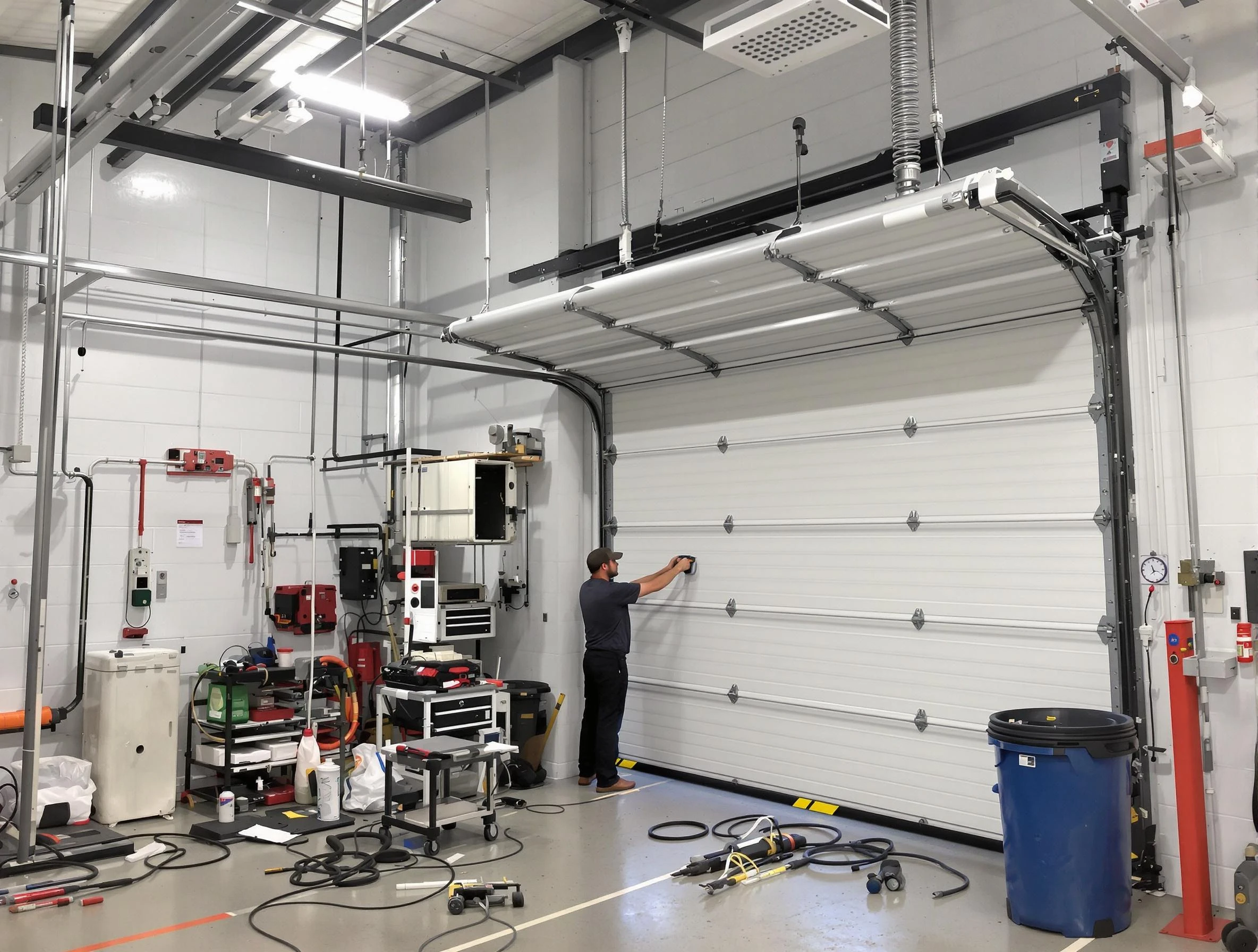 Tyrone Garage Door Repair certified technician performing commercial door repair at a Tyrone business facility