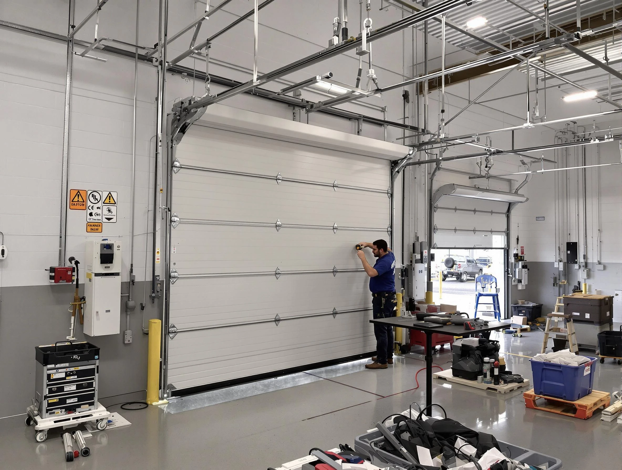 Commercial garage door repair being performed by Tyrone Garage Door Repair expert in Tyrone