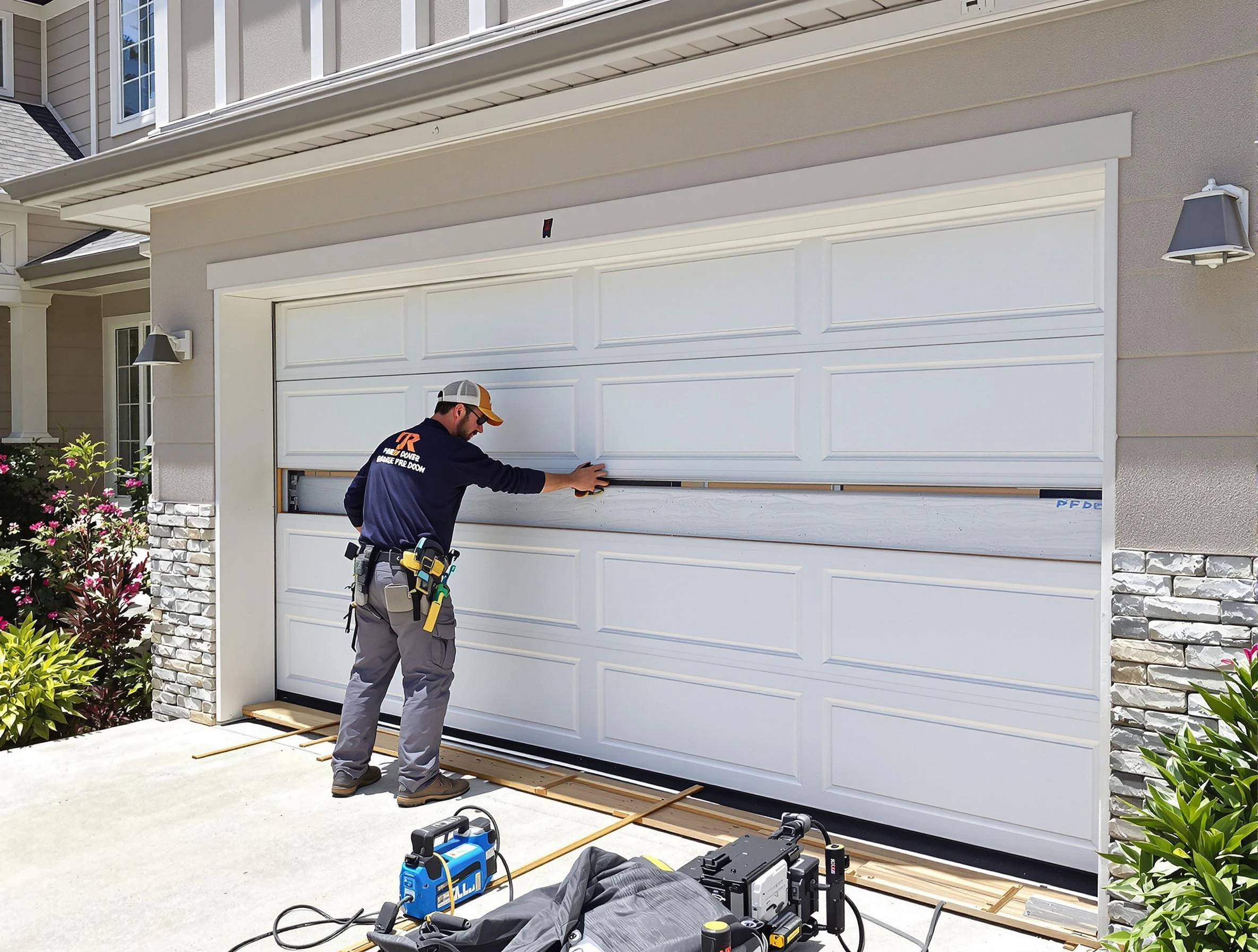 Tyrone Garage Door Repair team performing complete garage door replacement at Tyrone residence
