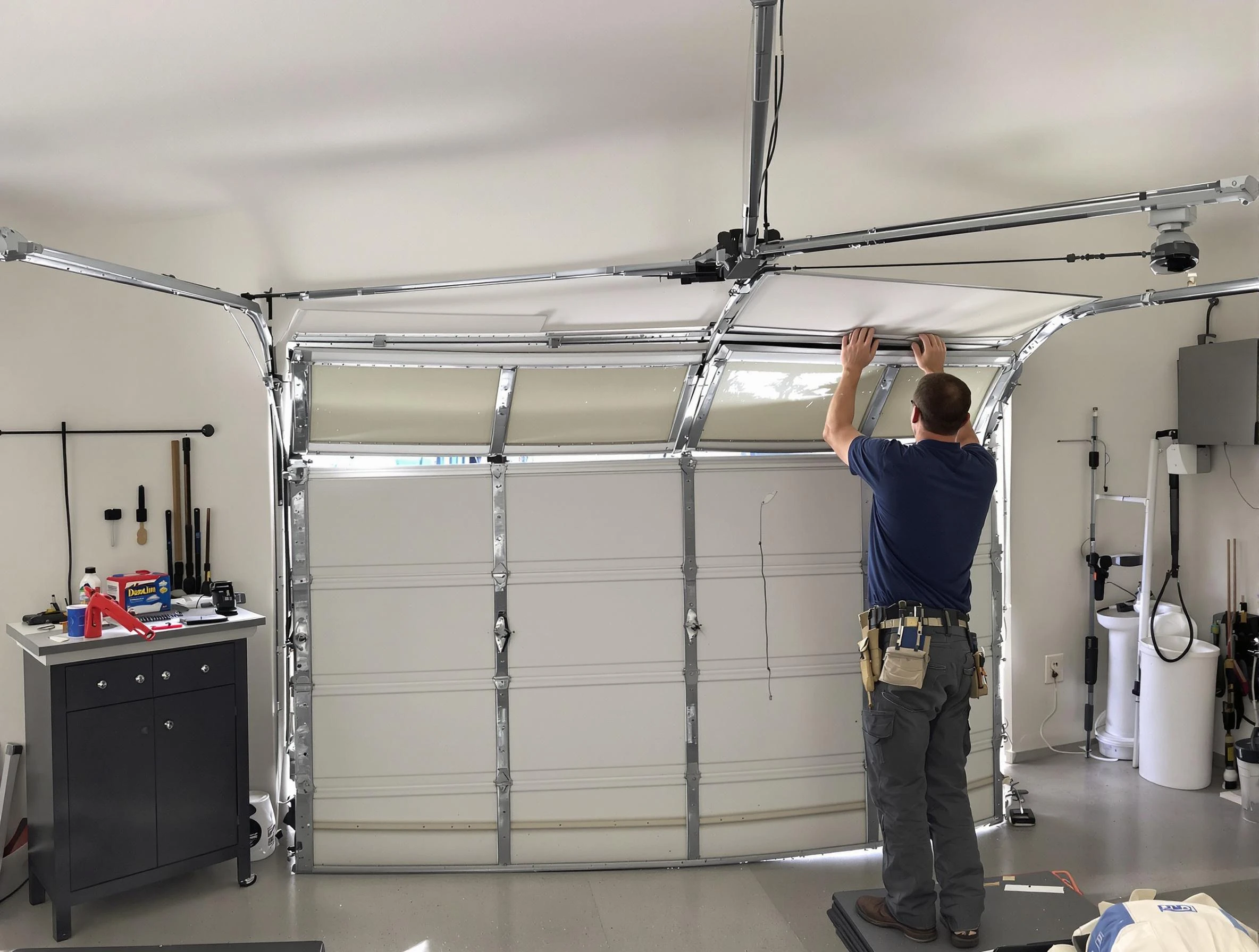 Tyrone Garage Door Repair specialist performing precise section replacement on Tyrone garage door